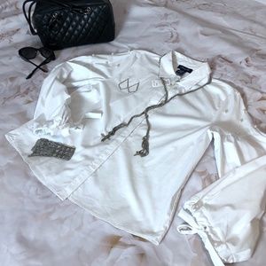 NWT Anna Cai Button Down w/ Pearl & Tie Sleeve